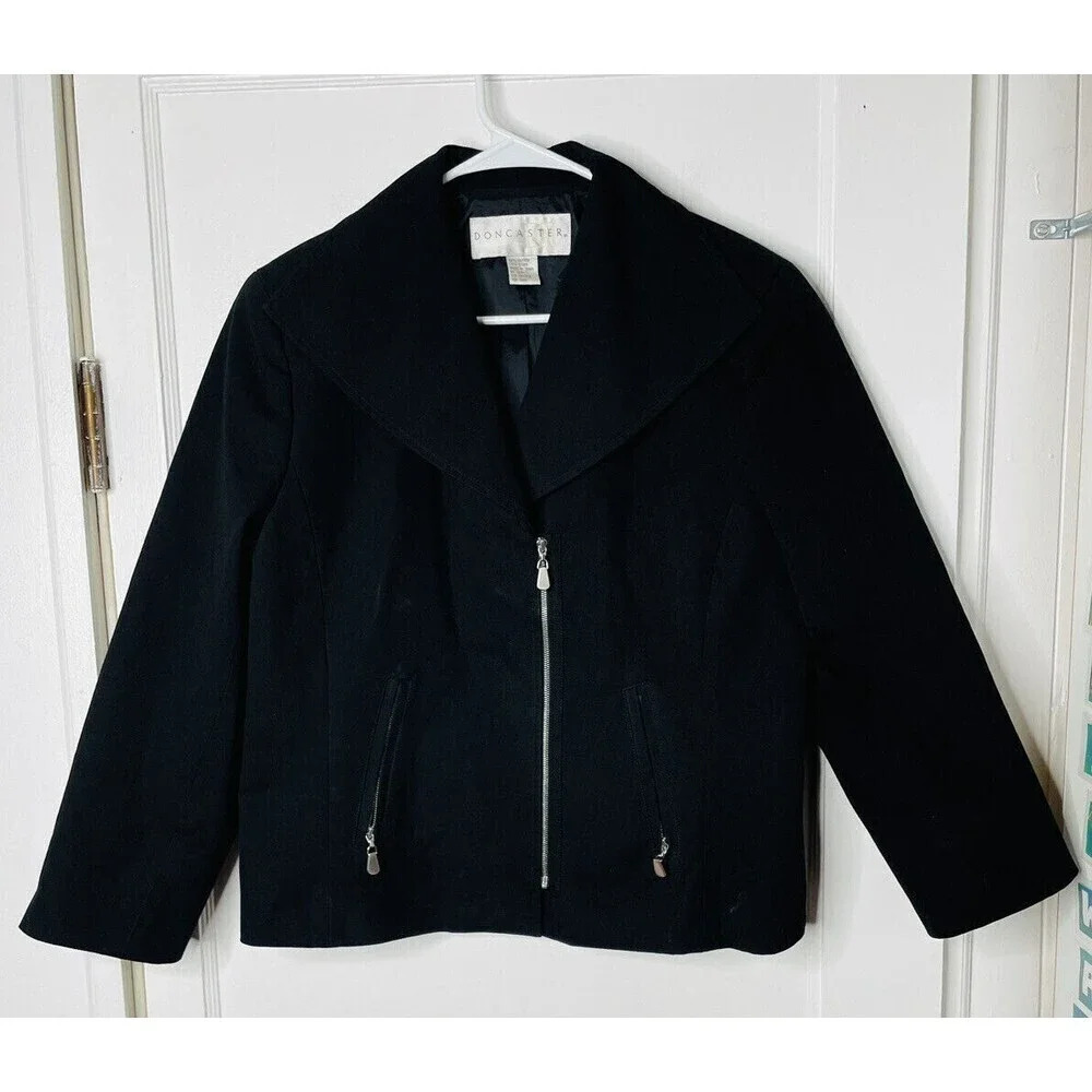 Doncaster Womens Full Zip Jacket Sz 14 Black Cotton Blazer Full Sleeve Pockets